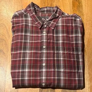 Old Navy Men's Burgundy and White Plaid Shirt